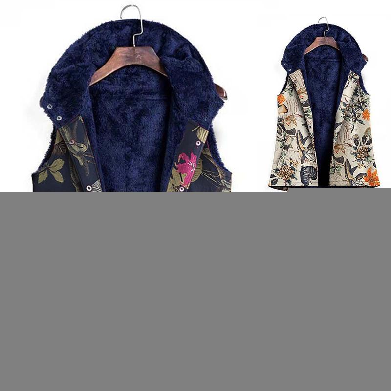

Women's Vests Women Vintage Warm Waistcoat Sleeveless Retro Printed Slim Fit Vest Jackets With Pockets Thicker Hasp Hooded Coat 2021, Black;white