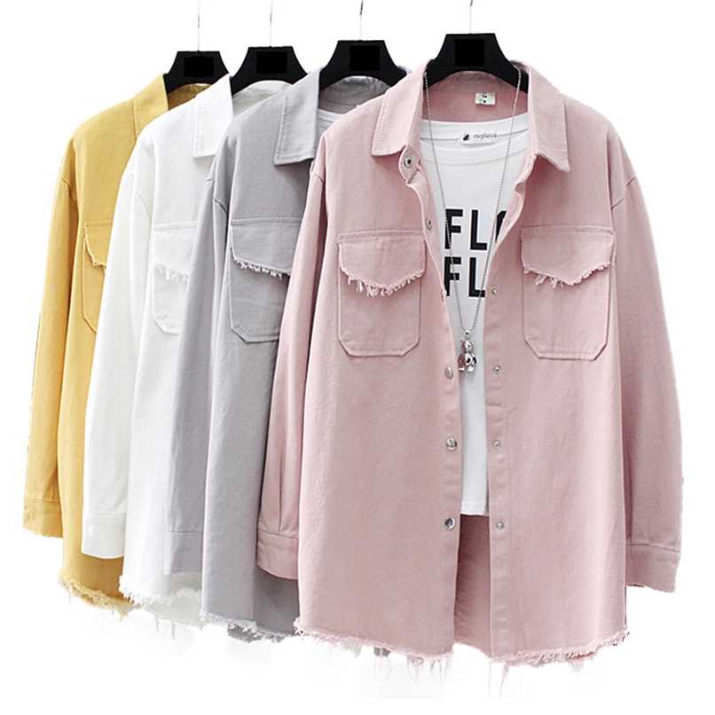 

Spring Autumn Long section lapel Tassel Denim Jackets women loose Casual Long Sleeve female's thin Basic Jacket Coats 211109, Yellow