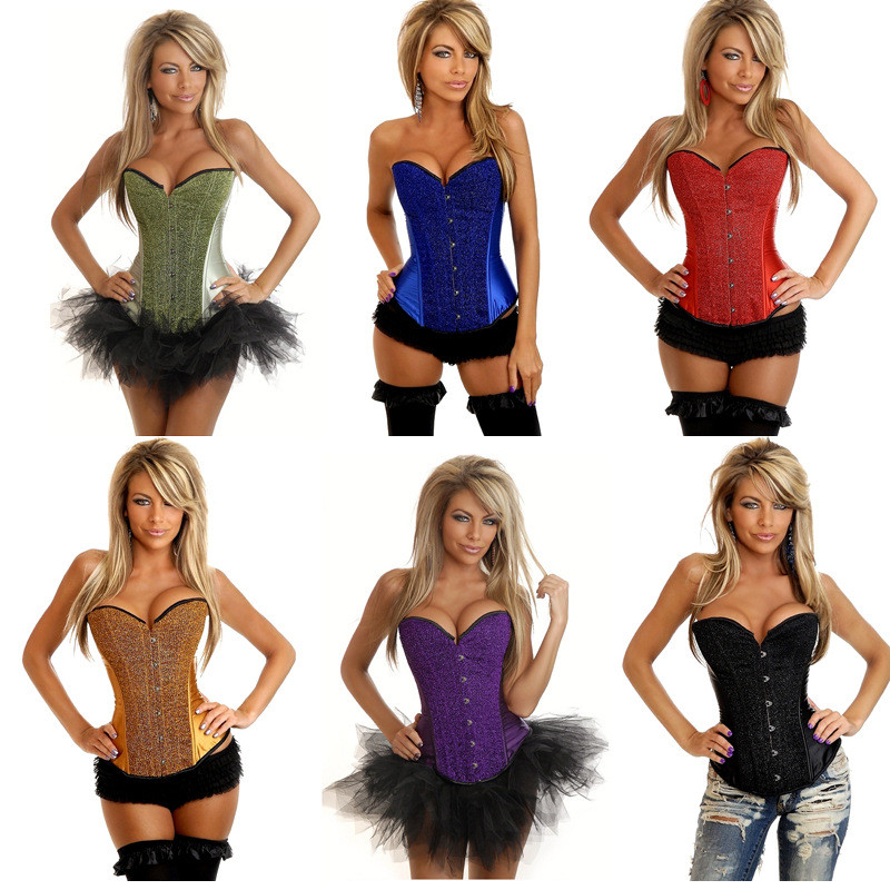 

Woman Bustiers Sexy Overbust Corsets and Bustiers Shapewear Lingerie Women Waist Trainer Cincher Bodyshaper Steampunk Lace Up Brocade Corset, Black