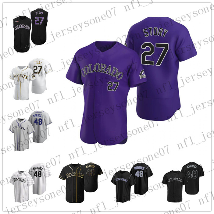 

Custom Colorado men women youth Rockies 27 Trevor Story 48 German Marquez white Black gray purple Authentic 2020 Home Jersey