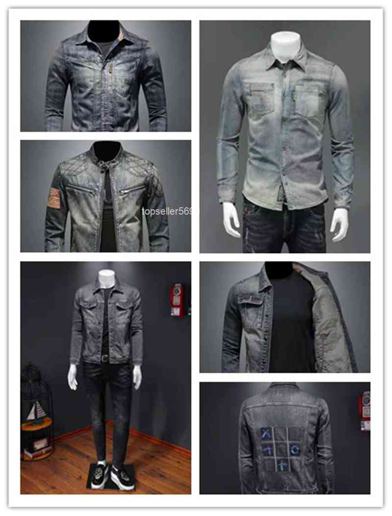 

Power men spring and autumn thin denim shirt men's long-sleeved personality trend stitching retro slim casual jacket, Customize