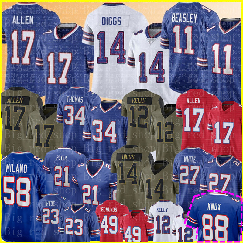 

14 Stefon Diggs 17 Josh Allen Jersey 88 Dawson Knox Buffal 12 o Jim Kelly Bil 27  Tre'Davious White 11 Cole Beasley Jerseys Zack Moss Thurman Thomas Doug Flutie Tyler Bass, Men {s-xxxl}