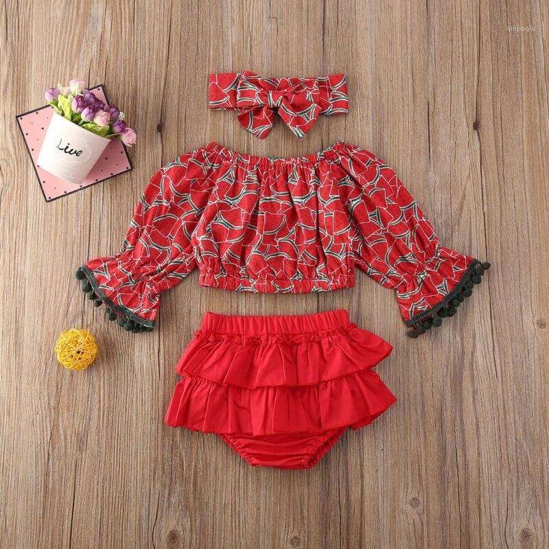

Baby & Children's 0-24M 3PCS Born Girl Off Shoulder Tops Ruffle Shorts Pants Outfits Clothes Clothing Sets, White