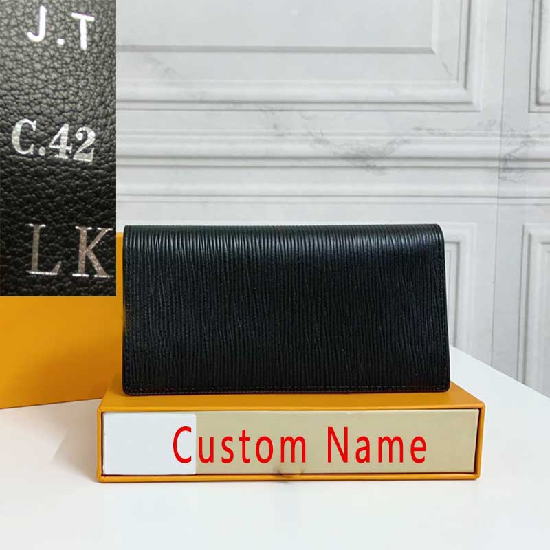 

Men Long Wallet Designer Women Purse High Quality pu leather Evening Bags Coin Purse Fashion Female Card And Money Custom Name Wallets With Box 62665, Black--flower