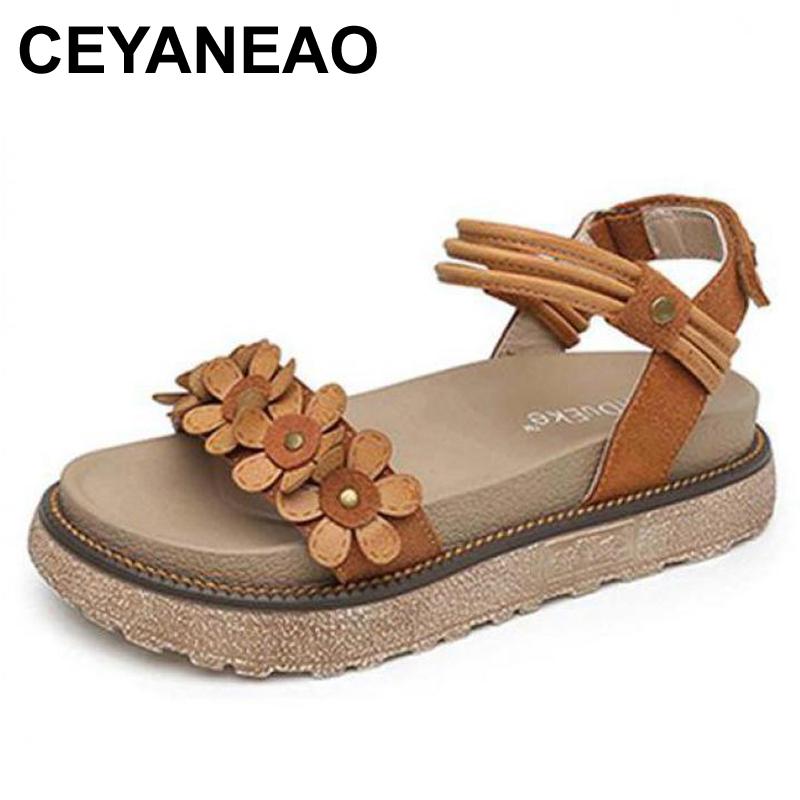 

Women's Fashion Roman Sandals Flowers Solid Color Platform Summer Wild Breathable Flat Comfortable, Black