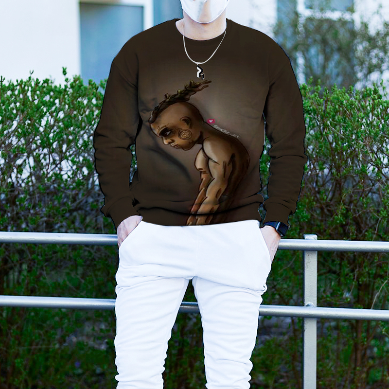 

Autumn/winter couple sweaters personalized prints bowed men's patterns casual party style punk tops Gothic round neck high-quality hood, Black