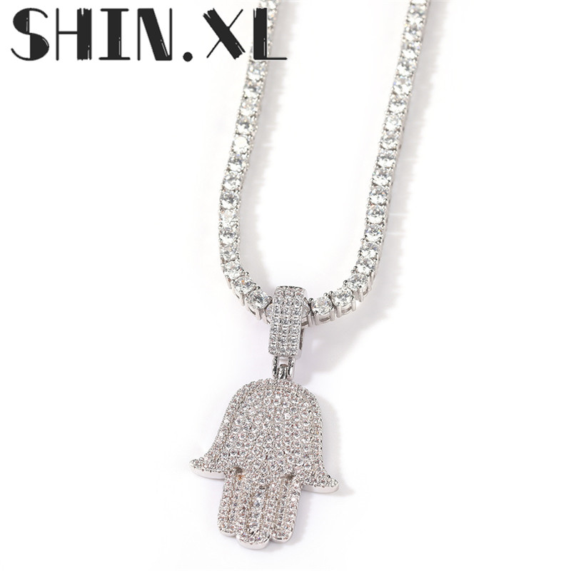 Iced Out Pendant Lab Diamond Inlaid Fatima's Hand Eyes Gold Silver Plated Mens Bling Jewelry Gift