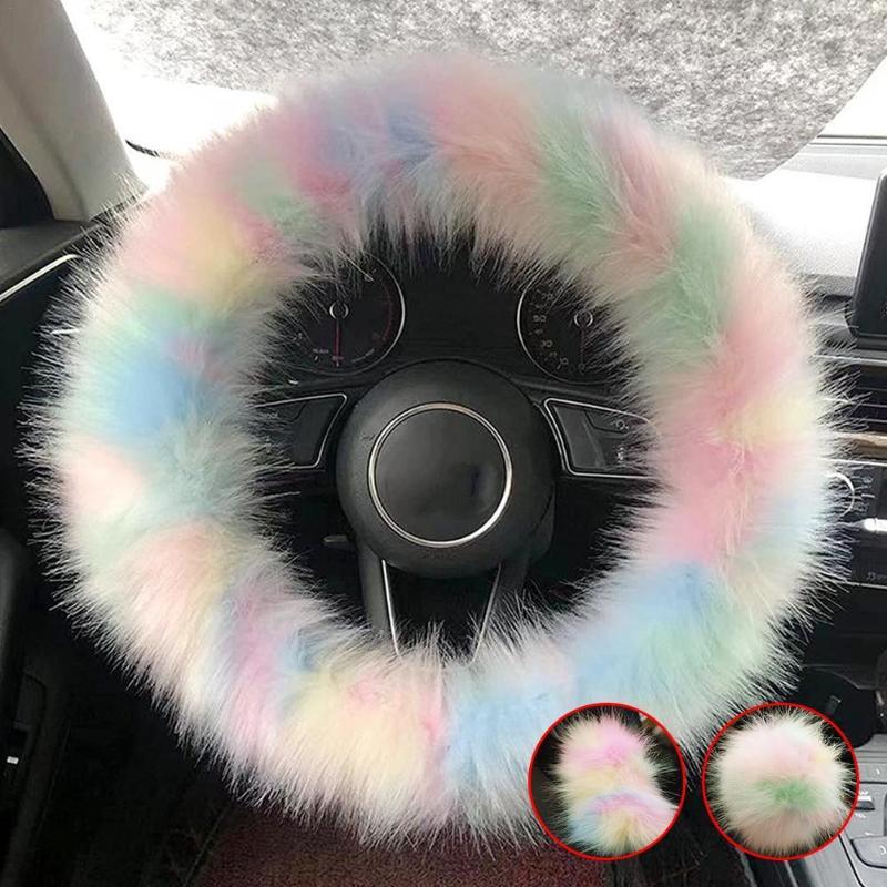 

Steering Wheel Covers 3 Pcs/ Set Universal Car Plush Fuzzy Cover Wool Gear Knob Handbrake Shifter