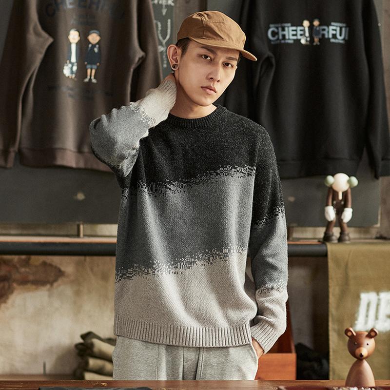 

Men's Sweaters Autumn And Winter Gradient Black White Sweater Ins Trendy Loose Round Neck Jacket, White;black