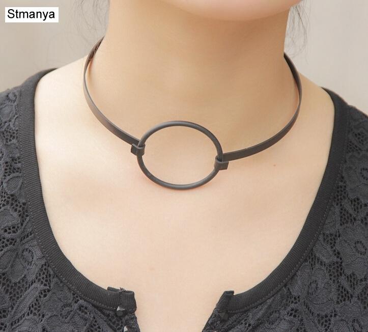 

Chokers Clavicle Necklace Round Copper Metal Collar Female Gold For Women Gift #1-19129