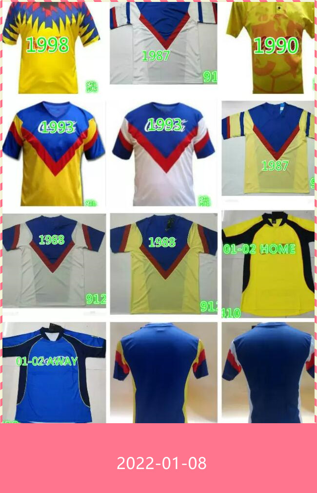 

Soccer jerseys Retro 2001 2002 1988 1987 1990 1993 America MEXICO CLUB LEAGUE CA vintage Camiseta de futbol home yellow LIGA MX football shi, White