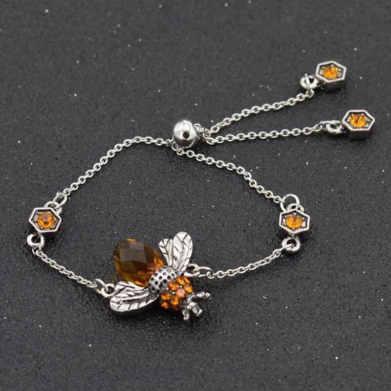 

Link, Chain Cute Cubic Zirconia Bee Charm Bracelets For Women Gold Crystal Bracelet Adjustable Animal Femme Jewelry, Black