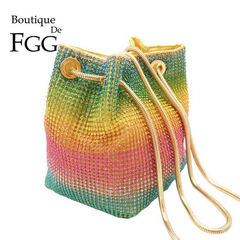 

Fashion Bag Tote Boutique De Fgg Rainbow Women Mini Chain Shoulder Purses and Handbags Crystal Clutch Evening s Rhinestone Party Crossbody 1130, Gold aluminum bag
