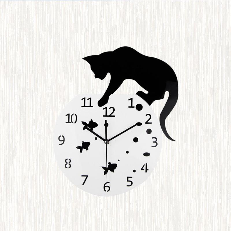 

1Pc Creative Cat Fish Tank Design Clock Delicate Acrylic Wall Simplicity Mute Hanging (without Battery) Clocks