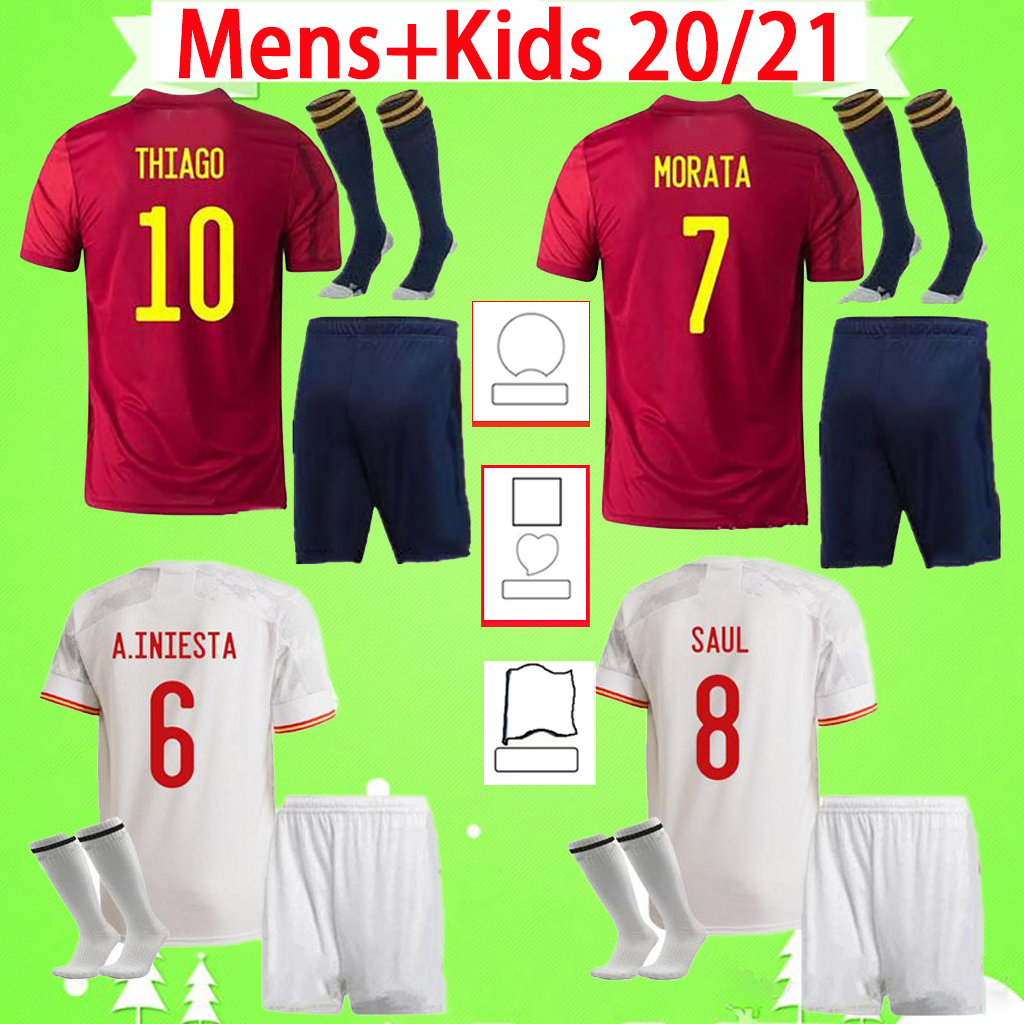 

Adult + kids kit with socks soccer jerseys 2020 2021 RODRIGO PEDRI FERRAN KOKE SARABIA MORATA RAMOS THIAGO Gaya children football shirt 20 21 boys set mens suit home away, Soccer kit with socks