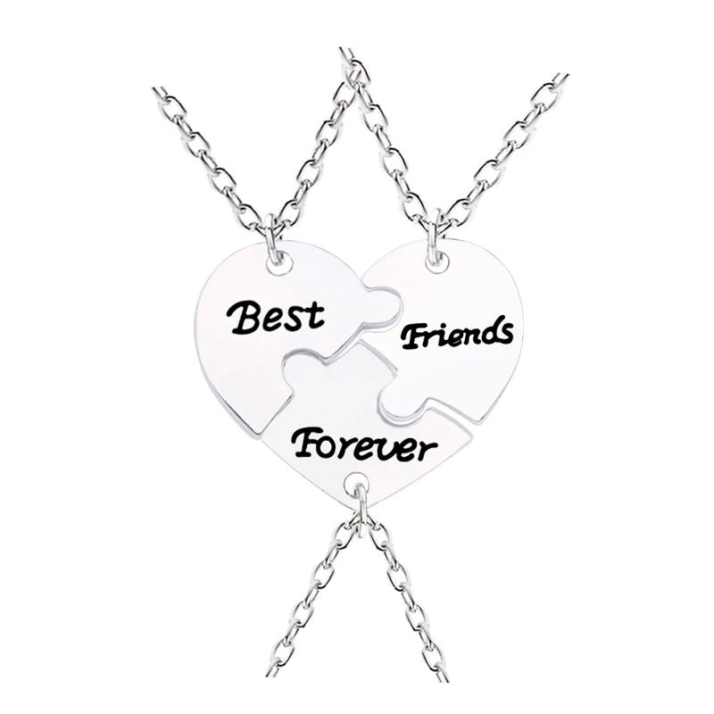 

Chains 3 Pcs/Set Friends Forever Peach Borken Heart Necklace Color BFF Jewelry Creative Keepsake Direct Sales, Silver