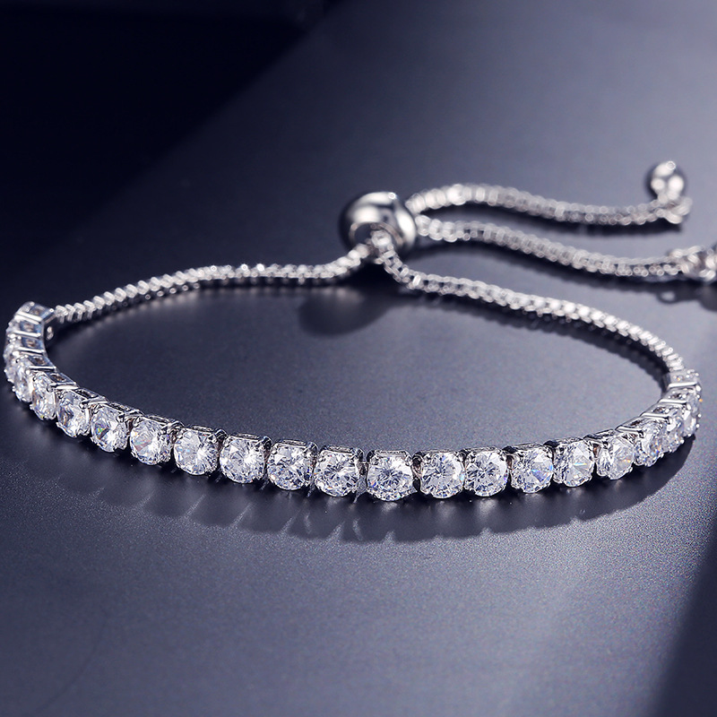 

Fashion Round Cubic Zirconia Tennis Adjustable Chain Bracelet Bangle For Women White Gold Color Crystal Bracelets Wedding Jewelry Gift 20211231 T2