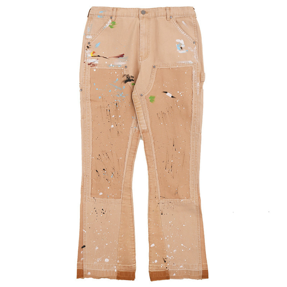 

American hip Gallery hop high street Street worn white contrast splash ink print micro RA jeans UH0Q, Blue