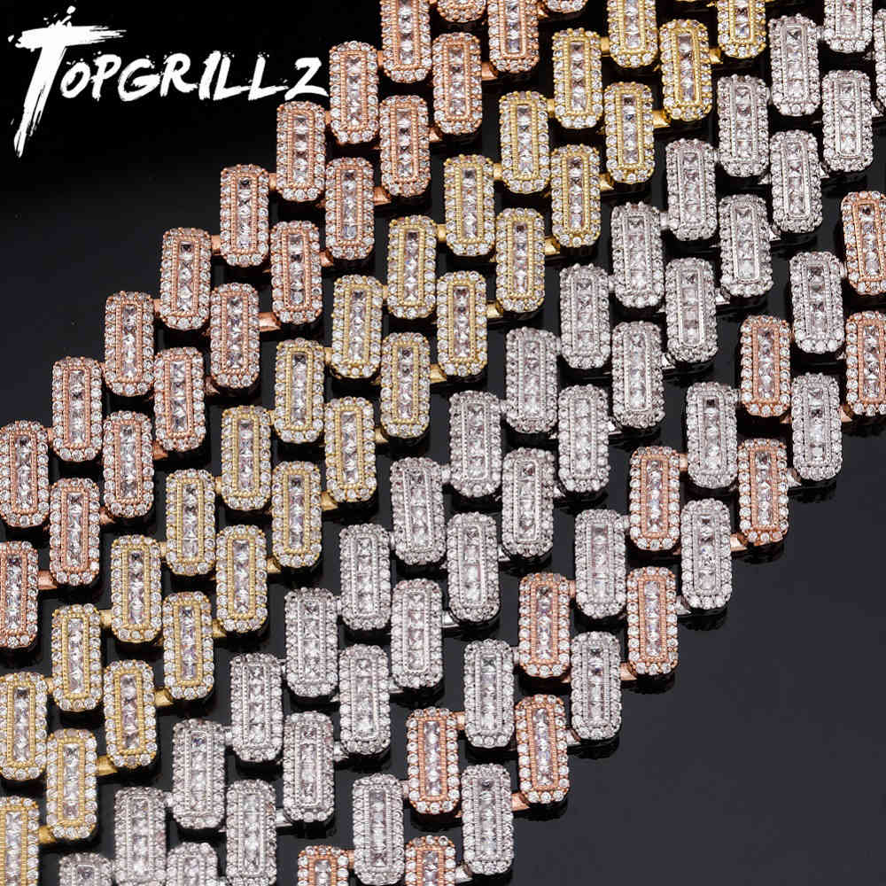 

TOPGRILLZ 20mm Miami Square Buckle Cuban Necklace Ice Out AAA + CZ Zircon Chain Hip Hop Jewelry Men's Necklace Gift X0509