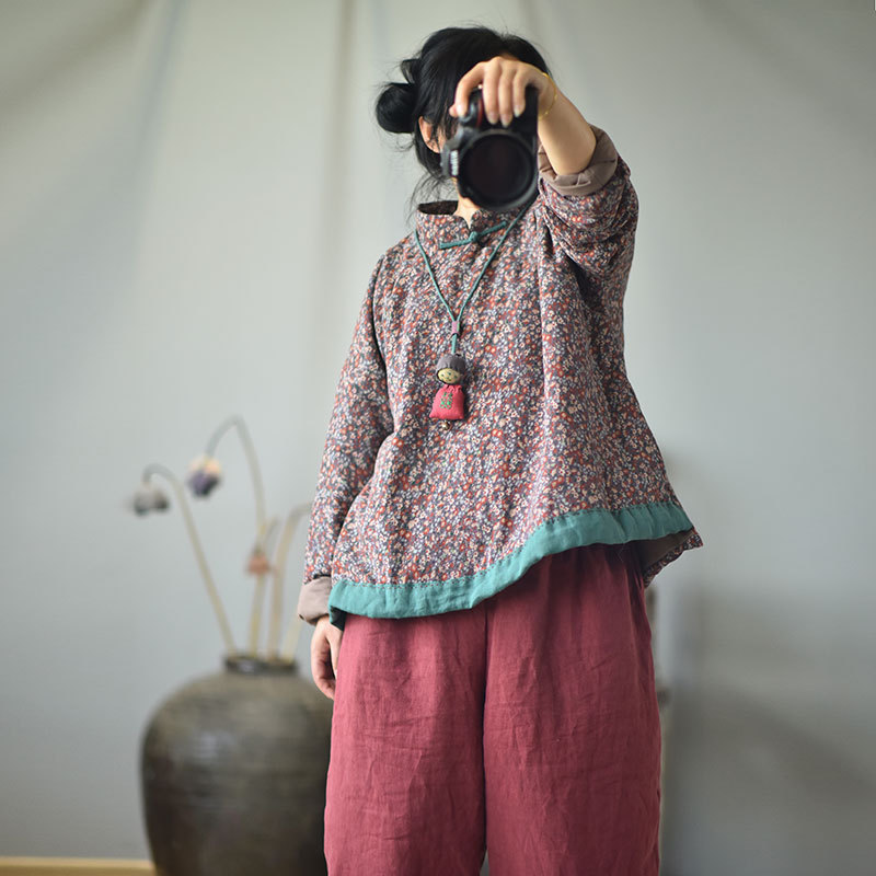 

Johnature Retro Floral Print Cotton Thick warm Parkas Autumn Winter Cotton Linen Comfortable Long Sleeve Women Jackets 210521, Color 1