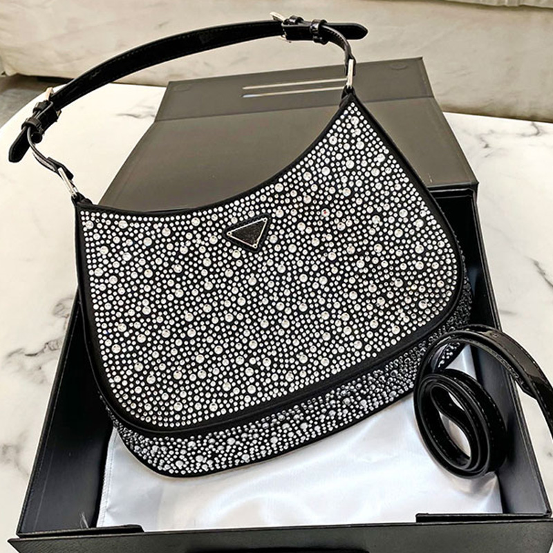 

Underarm Shoulder Bag Crossbody Purse Women Bling Totes Bags Evening Clutch Crystal Embellished Satin Fashion Letter Handbags High Quality, Just box