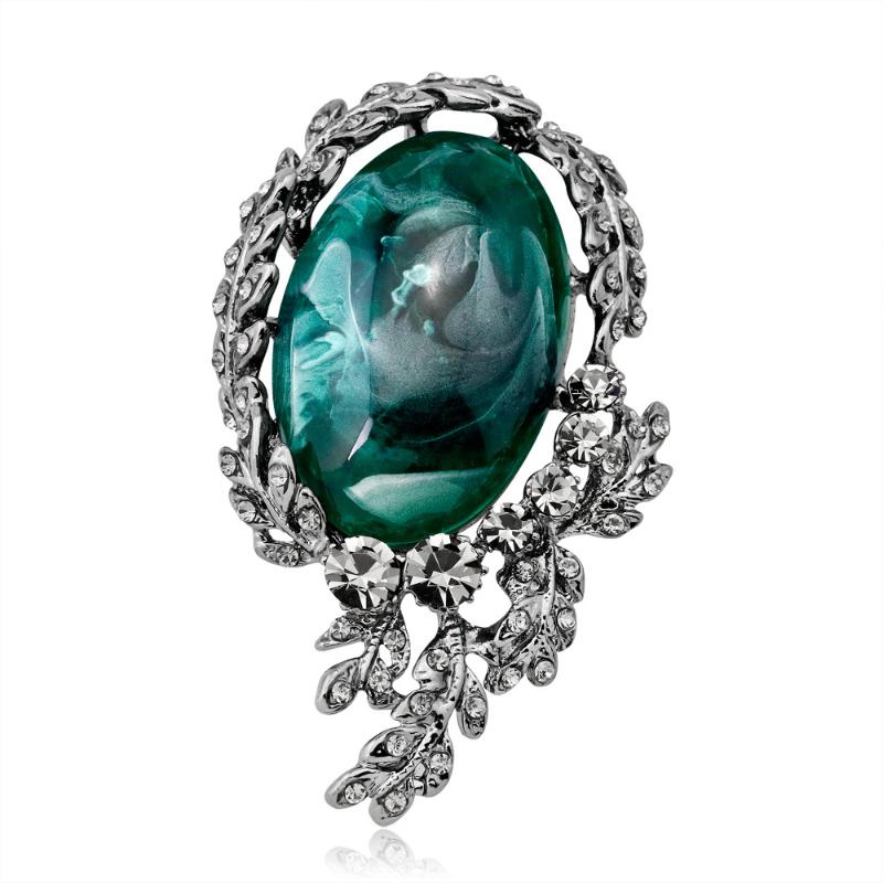 

Pins, Brooches Trend Vintage For Lady Green Stone Woman Brooch Coat Pin Wholesale Metal Girls Jewelry Lady's