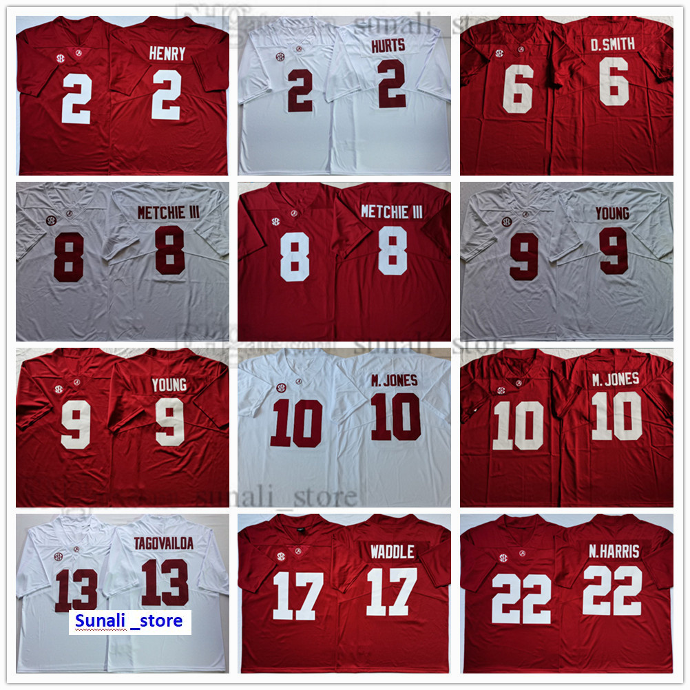

Alabama Crimson Tide NCAA College Jersey 10 Mac Jones 2 Jalen Hurts 6 DeVonta Smith 8 John Metchie III 9 Bryce Young 13 Tua Tagovailoa 17 Jaylen Waddle 22 Najee Harris, Red