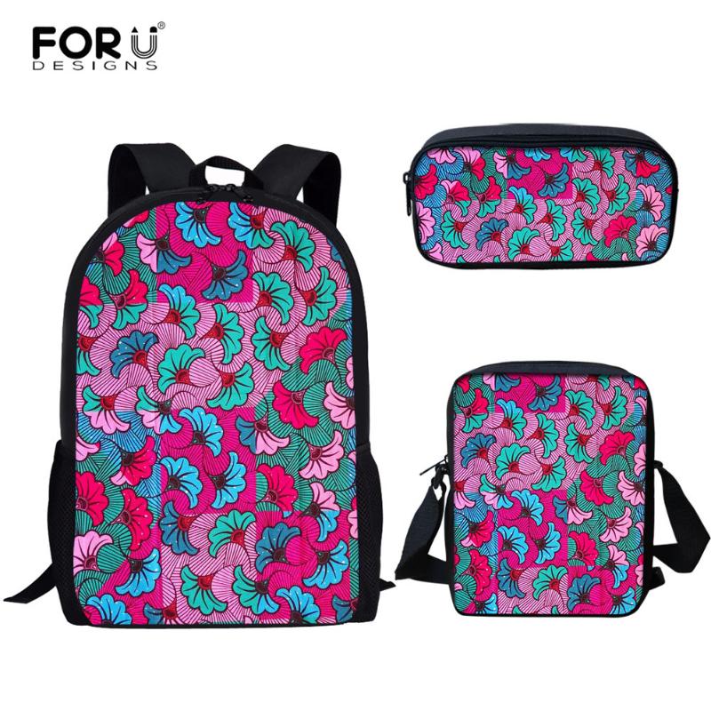 

Backpack FORUDESIGNS Teen Girl 3Pcs Set Art Design Africa Tribal Flower Print School Bag And Messenger Bags Pencil Bolsa