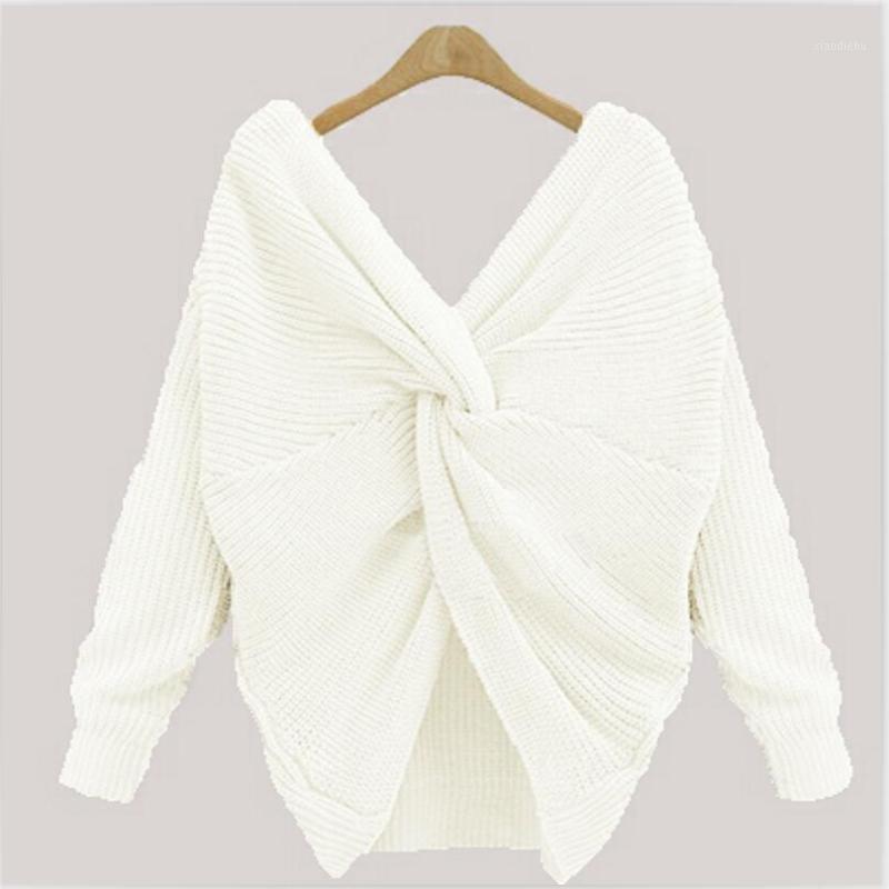 

Women's Sweaters 2021 Two Wear V-neck Knot Cross Back Sweater And Women, White;black