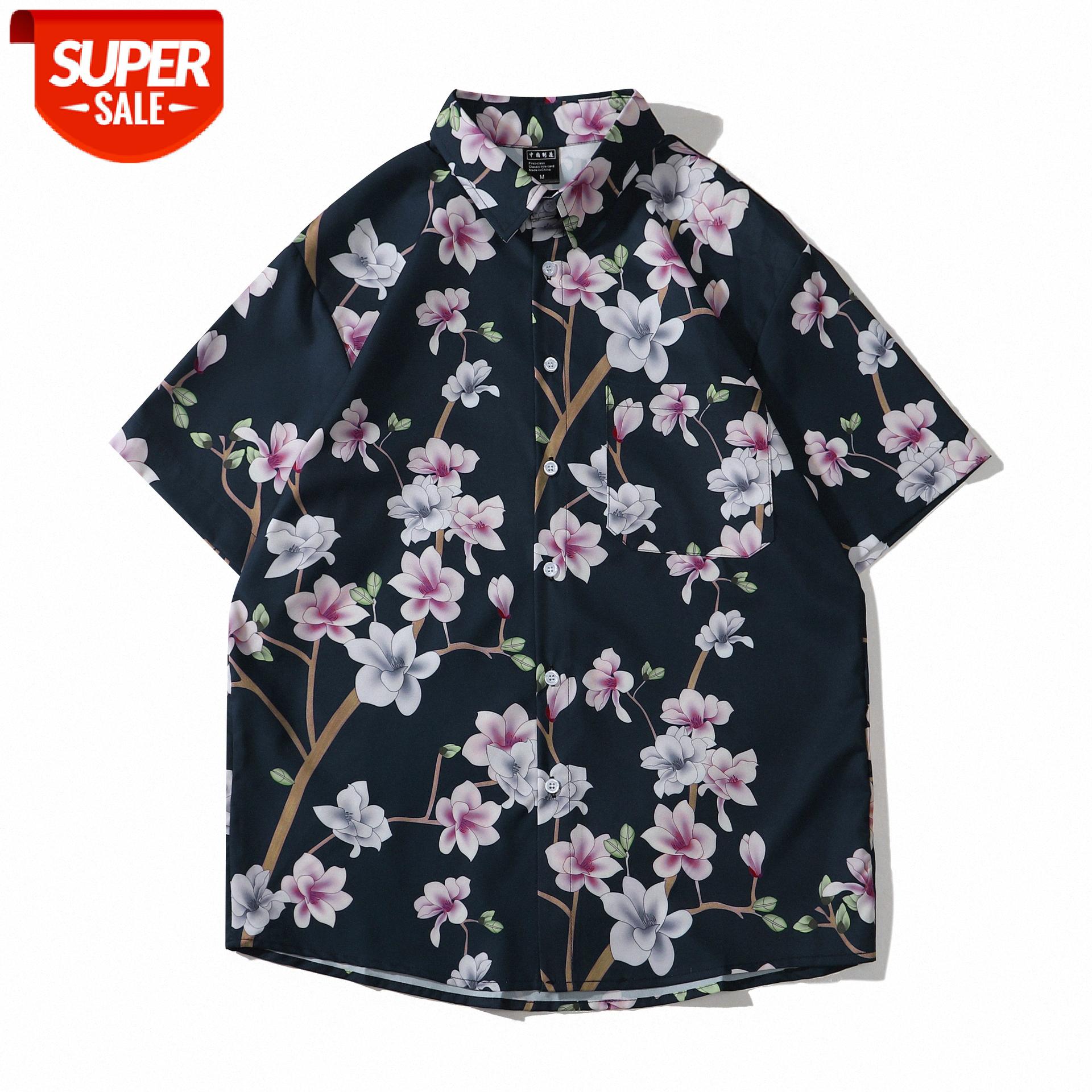 

Japanese short-sleeved floral shirt men and women Hong Kong style retro Weiyi vacation leisure loose bf couple #e391, White;black