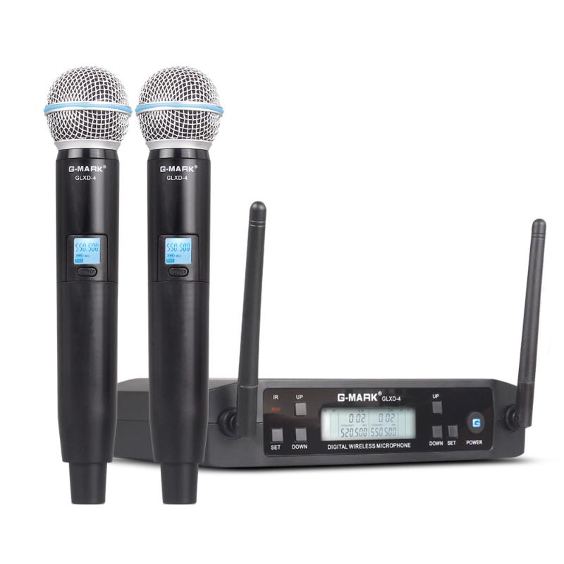 Microphones Microphone Wireless Professional 2 Channels UHF System Dynamic Mic Automatic Frequency 80M For Party Stage Host Church-image-713833818