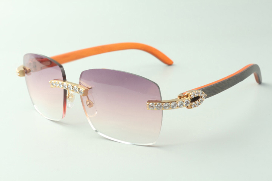 

Direct sales XL diamond sunglasses 3524025 with orange wooden temples designer glasses, size: 18-135 mm