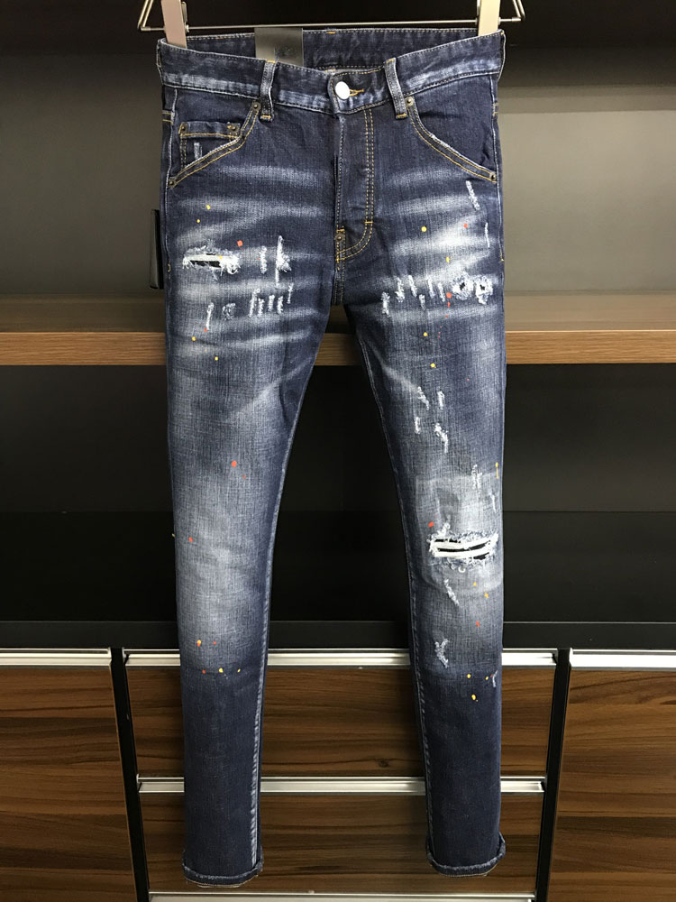 

Fashion Luxury DSQ Men's Designer Distressed Ripped Skinny Jeans Italian Slim Motorcycle Moto Biker D2 Mens, Blue