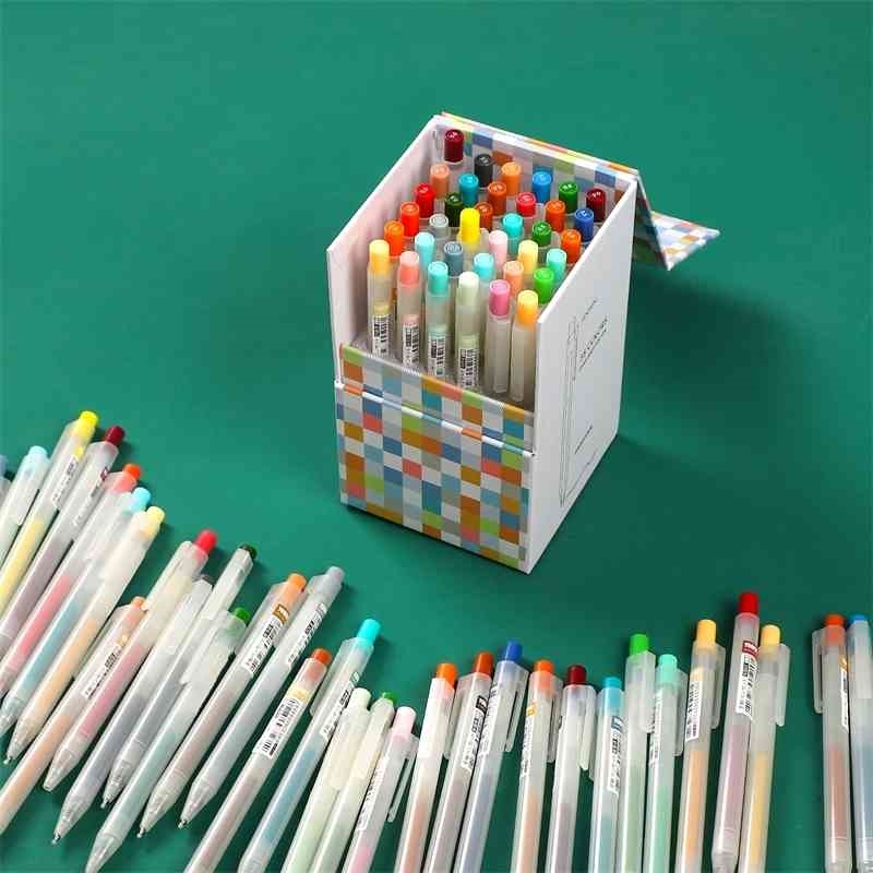 

JIANWU 36 Colors/set Cute Fresh Large Capacity Colors Gel Pen Set Simple Translucent Writing Gel Pen For Student Supplies Kawaii 210330