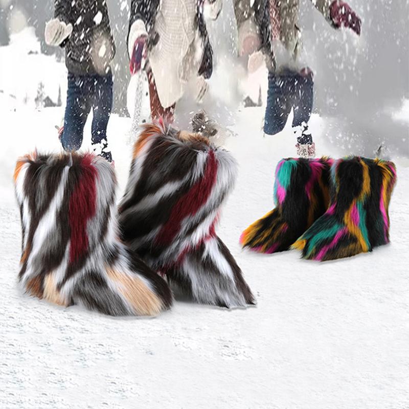 

Boots Furry Winter Women Snow Luxury Fur For Female High Boot Shoes Warm Fashion Soft, Blue pink