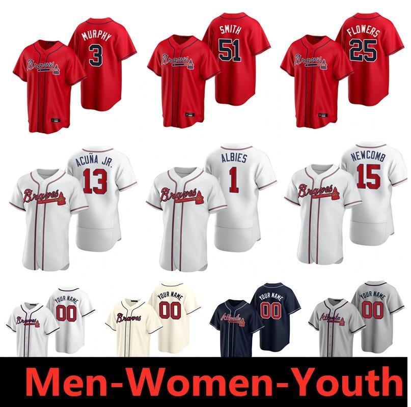 

20 21 Atlanta Men Women kids Braves baseball Ronald Acuna Jr. Jerseys Freddie Freeman Dansby Swanson Cole Hamels Albies Chipper Jones, Blue;black