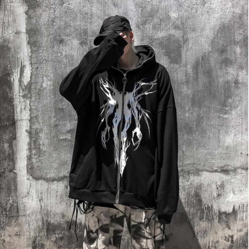 

Men' Hoodies & Sweatshirts Y2K Punk Graphic Print Zipper Hooded Hoodie Men Casual Black Cool Oversize Coat 90s Unisex Fashion Streetwear Au, Nz620-brown