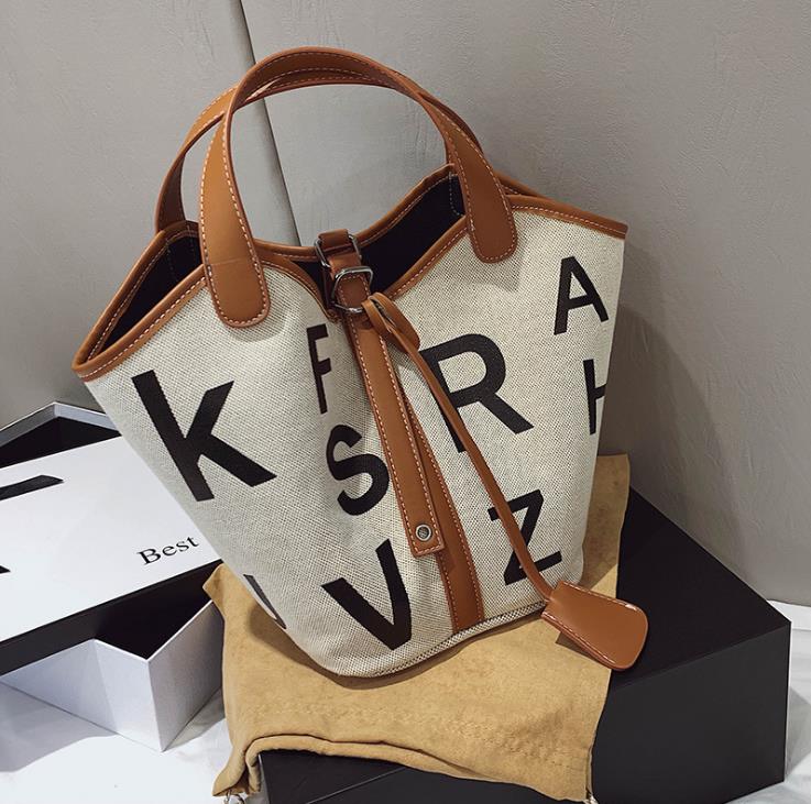 

Female Bags 2021 Summer Trendy Fashion Canvas Simple Portable Bucket Bag, Black