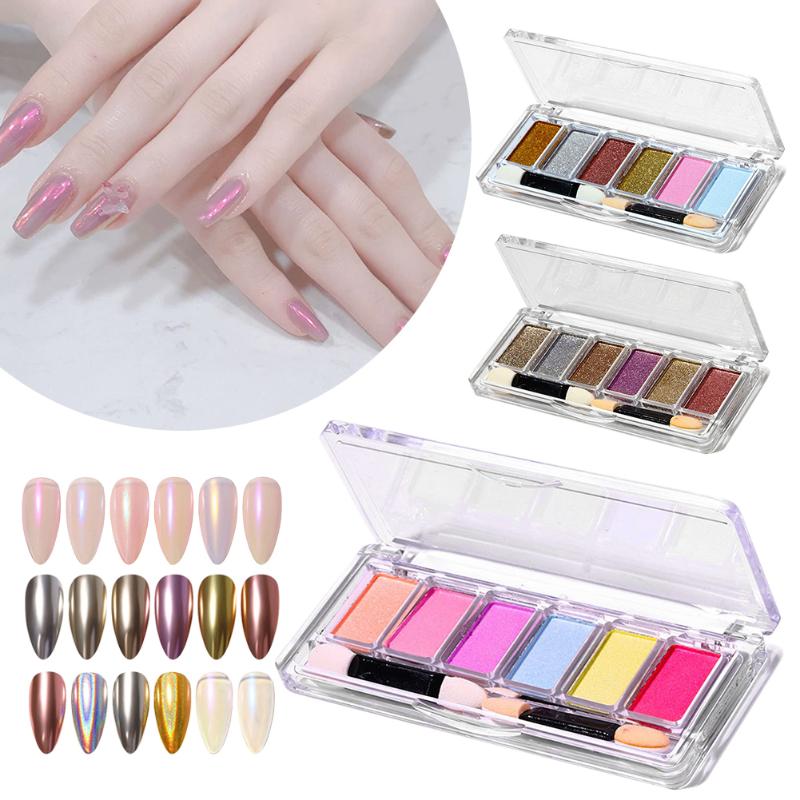

Nail Art Kits 6 Colors/Set Solid Powder Mirror Effect Holographic Sequins Metal Powders Manicure Pigment
