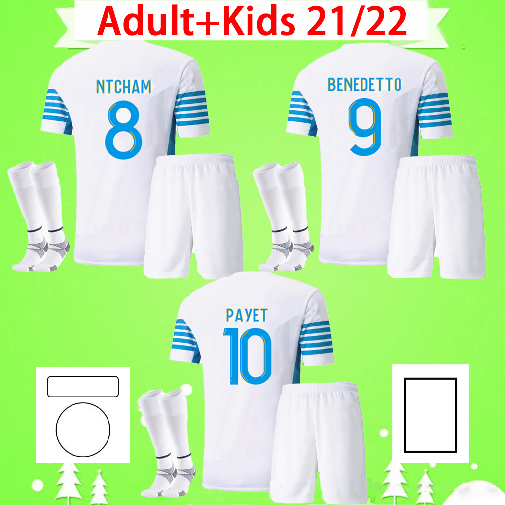 

Adult + Kids kit with socks Marseille Soccer jersey 2021 2022 OM Maillot De Foot PAYET THAUVIN BENEDETTO jerseys 21 22 football shirt boys set mens suit children, 2020/2021