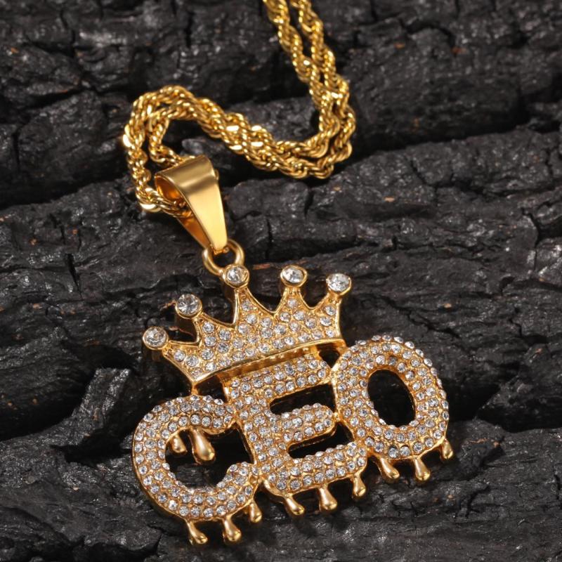 

Pendant Necklaces Selling Crown Bail Drip Initials Bubble Letters CEO Chain For Men Women Cubic Zircon Hip Hop Jewelry
