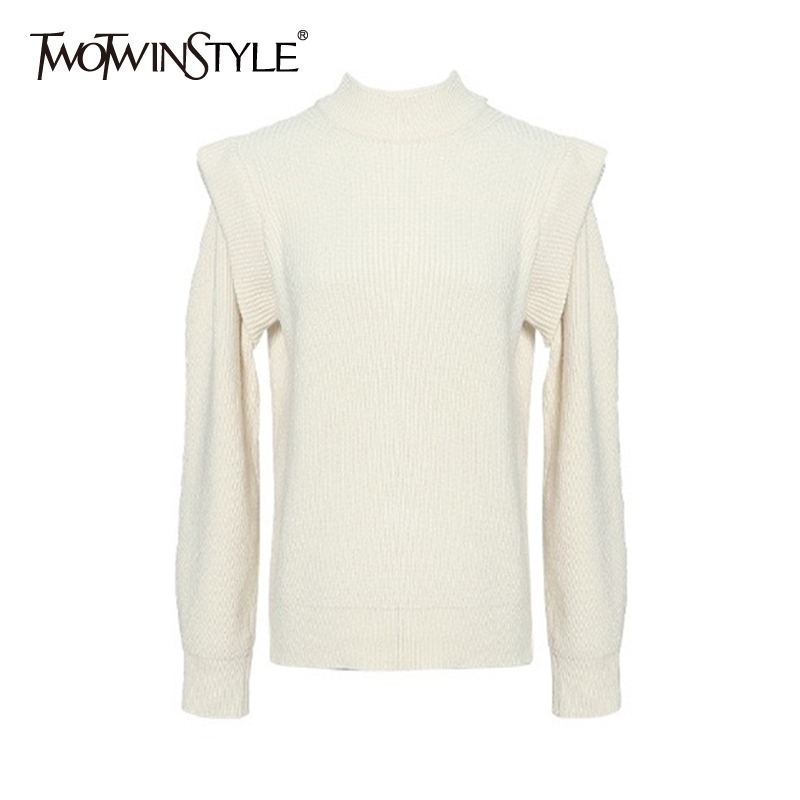 

TWOTWINSTYLE Korean White Sweater For Women O Neck Long Sleeve Casual Solid Knitted Tops Female Fashion Clothing Fall 210517, Black