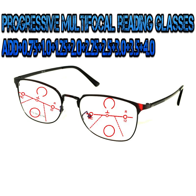 

Sunglasses Progressive Multifocal Anti Blu Light Reading Glasses Red Metal Frame Men Women High Quality Cat's Eye Large Size Frame+0.75To+4