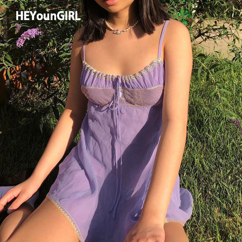 

HEYounGIRL Purple Y2K Sleeveless Mini Short Dress Women Summer A Line Backless Dresses Ladies Ruched Tie Up Party Streetwear, Lavender