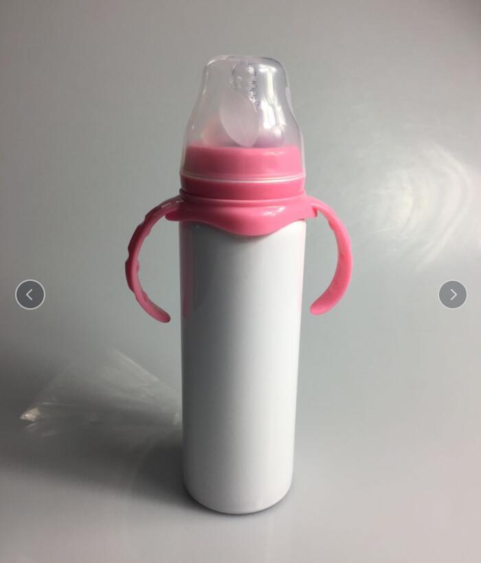 

Cheapest 8oz Sublimation milk bottle Stainless Steel Baby feeding bottle with nipple handle 8oz unbreakable white sippy cup for sublimation
