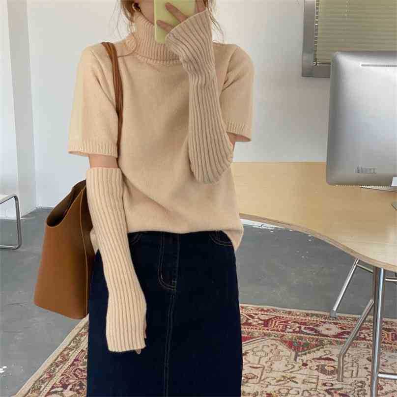 

Warm Elegant Chic Retro Loose Solid Turtleneck Casual Tops Women Knitwear Pullover Knitted Sweater 210525, Apricot