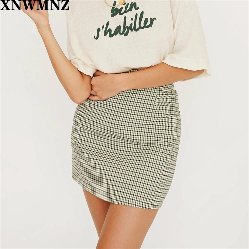 

Vintage Plaid Skirts Women Houndstooth Autumn Short Mini Korean Harajuku Pencil Sexy Office Casual High Waist 210520, Green