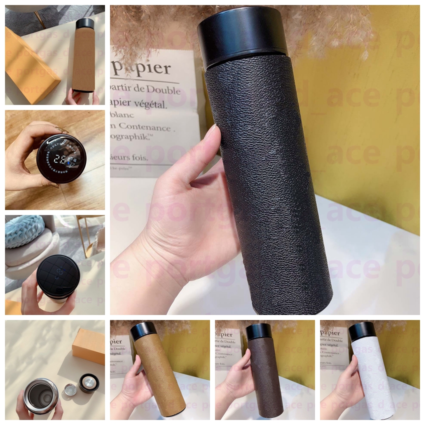 

Temperature Display Water Bottle 500ml Vintage Smart Thermos Fashion 304 Stainless Thermal Mugs Intelligent Insulation Cups with box, As pic