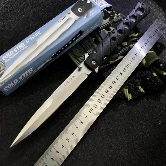 

Pro 13 inch Cold Steel 26s Ti-Lite 26SXP Knife AUS-8 Blade Folding Knifes Stiletto Sword Satin Plain Blade Black ZyEx Handle Outdoors Camping Tactical Knives