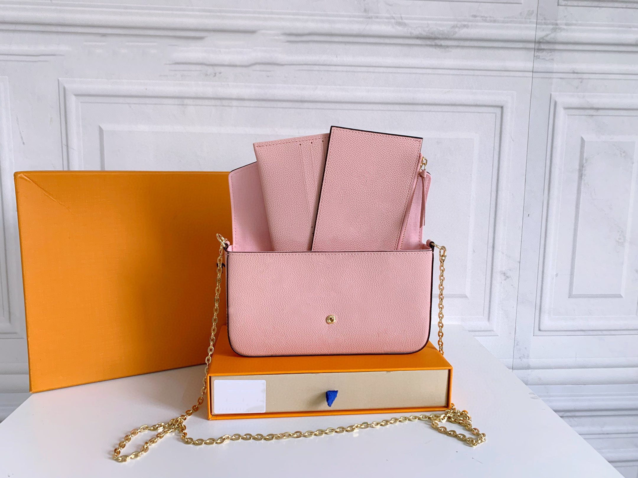

2021 luxury designer bag purse Fashion FELICIE POCHETTE handbags Multicolor By the pool shoulder bags crossbodys Wallet with box free ship, Multi blue #80498